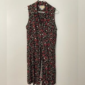 Vintage Floral black dress w/red & white flowers.